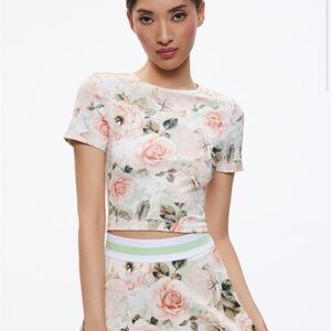 Alice + Olivia Pickleball Cropped Tee Morningside Floral Pistachio Size Small